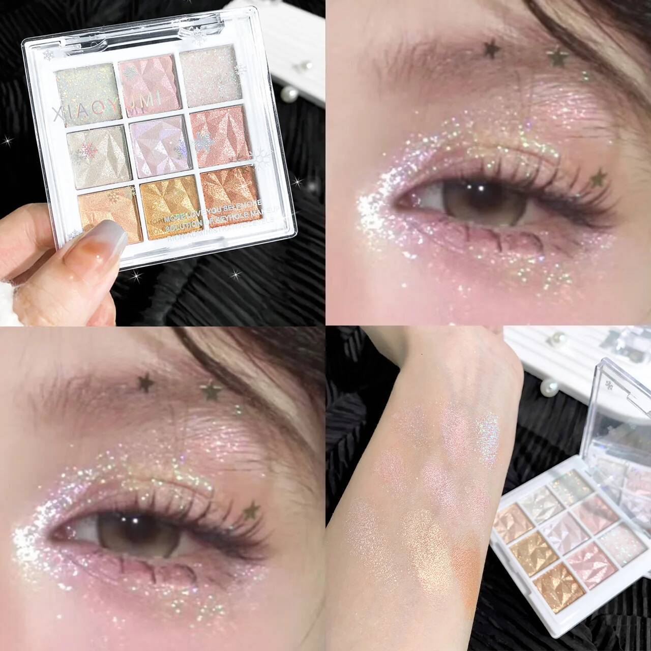 Nine-color eyeshadow palette Pearlescent fine glitter lasting color highlight eye highlights