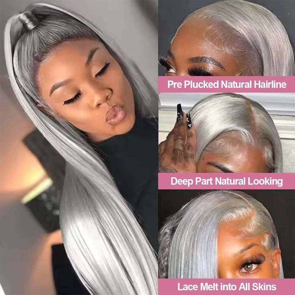 30 40Inch Sier Grey Human Hair Wigs 13x6 Frontal Brazilian Bone Straight Transparent HD 13x4 Lace Front Wig For Women