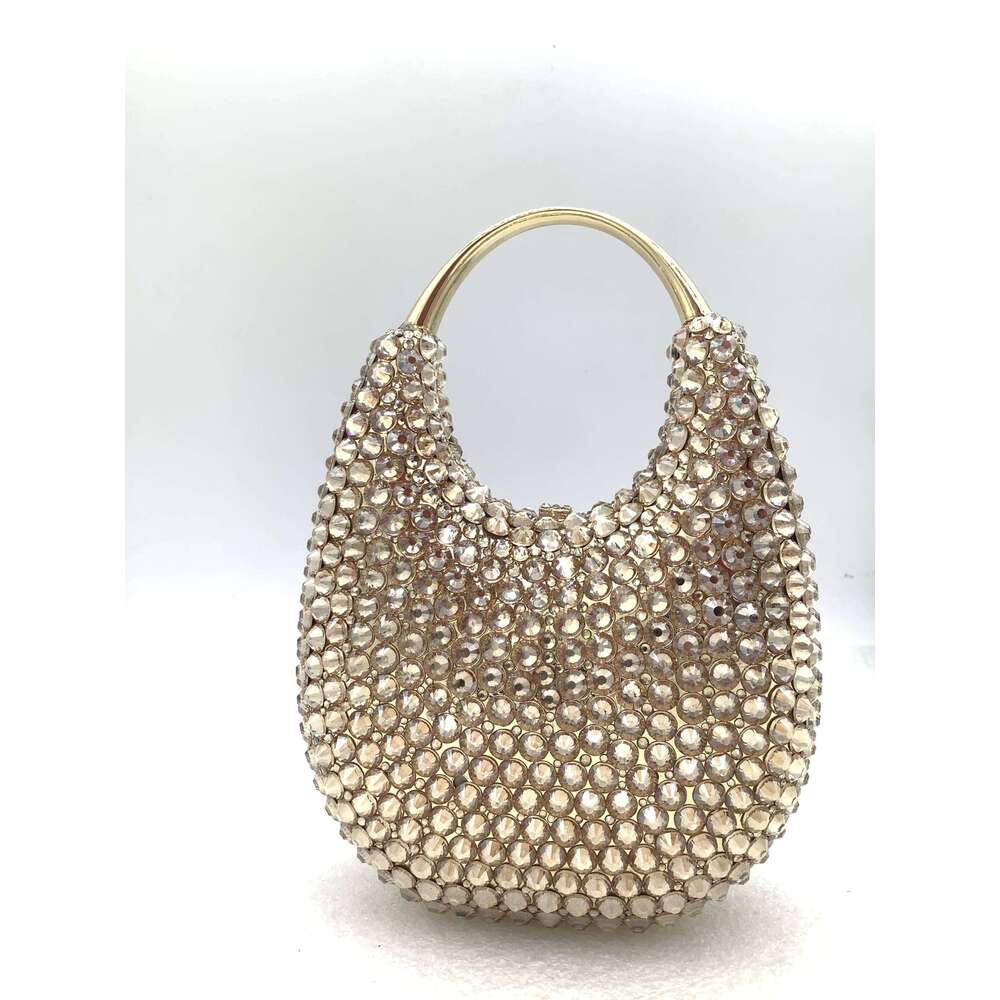 Crystals Top Women Handle Evening Handbags Pink/Red Lady Dias Minaudiere Gold/Brown Wedding Clutch Bags Gems Handbag Purse