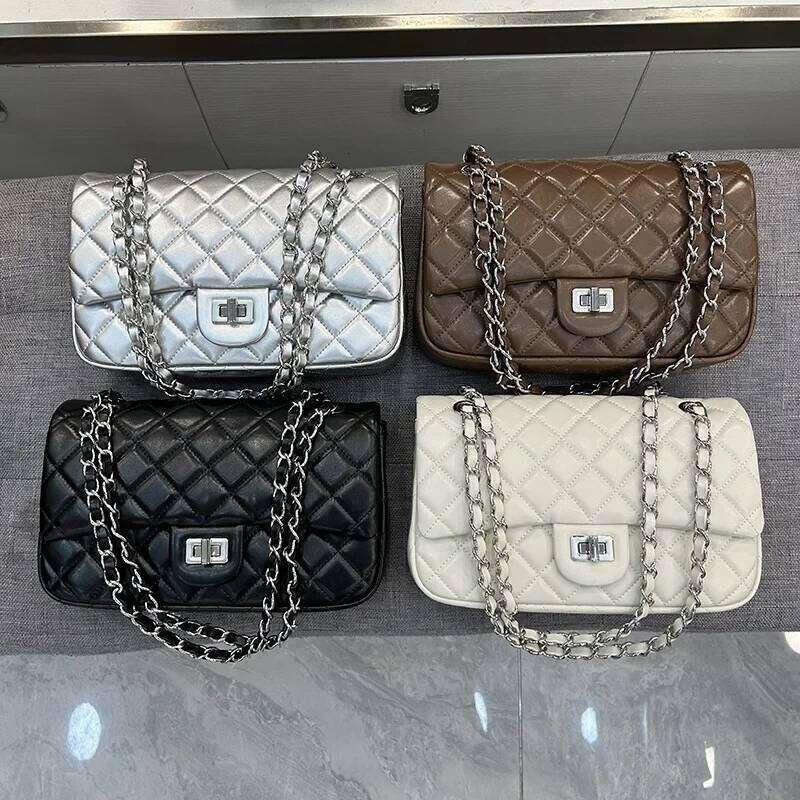 Niche Tweed Style Cow Leather Arggyl Chain Versatile Fashionable Underarm Single Shoulder Bag For Women