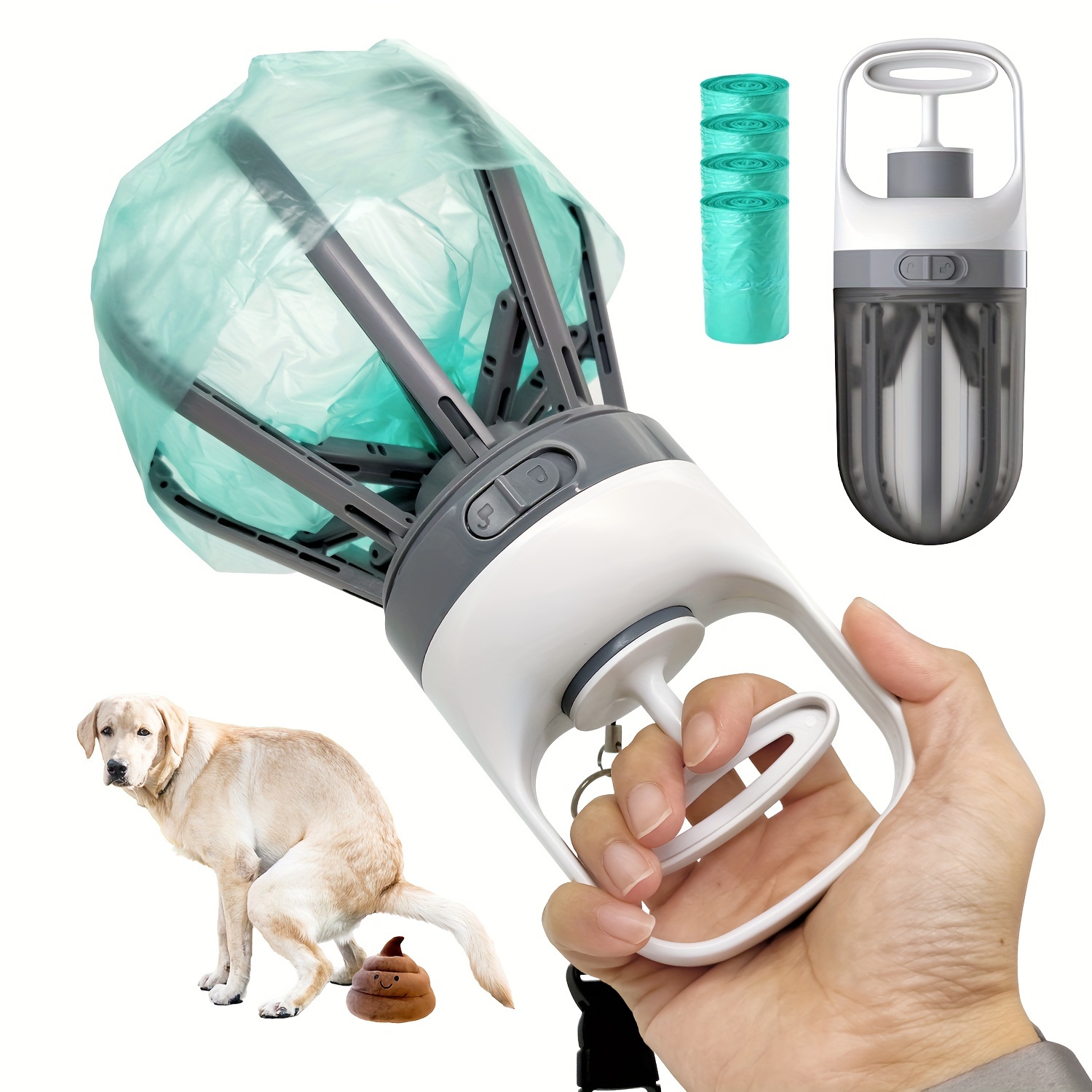Dog Pooper Scooper, Portable 2-in-1 No Touch Scooper for Small Medium Large Dogs, Claw Wide 6.2'' Dog Waste Pick-up Cleaner with 75PCS Bag A