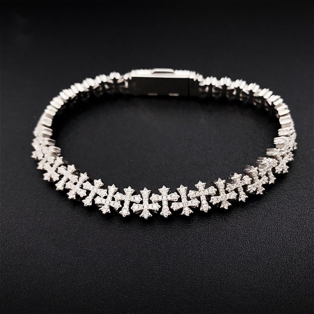 New Arrivals Hip Hop Iced Pass Tess VVS Moissanite 925 Silver Cuban Link Bracelet 8.5 MM Cross Design Cuban Bracelet Unisex