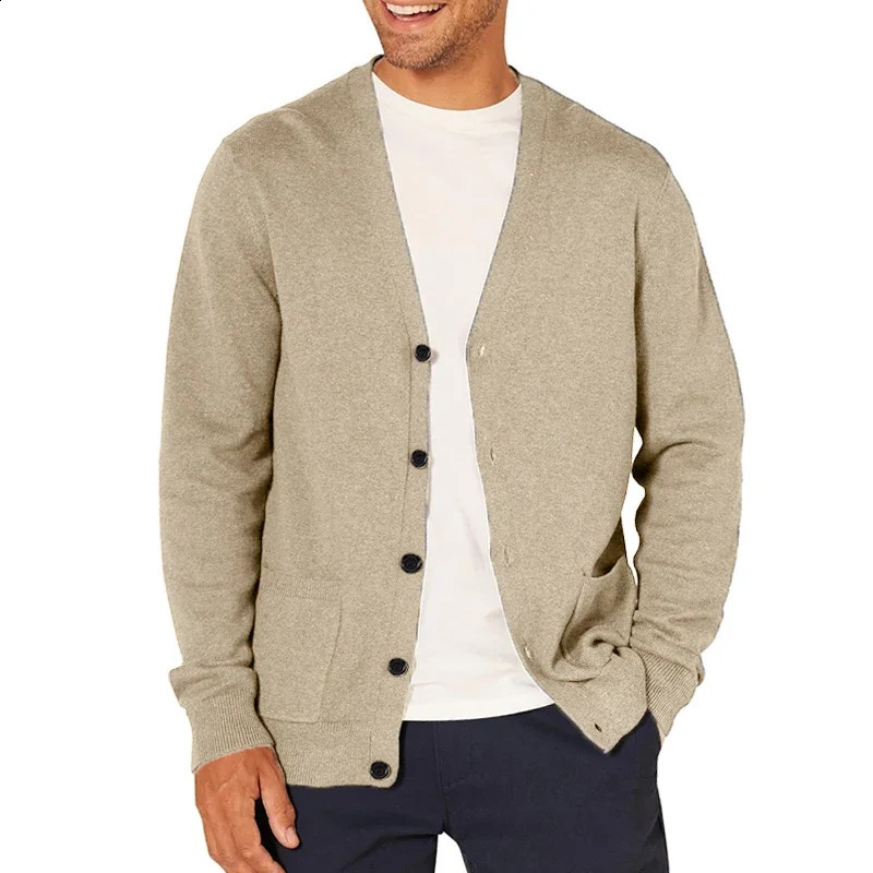 Spring Mens Long Sleeved Cardigan Wool Sweater Knitted Sportswear Vneck Button Lightweight Oversized Top Jacket 250528