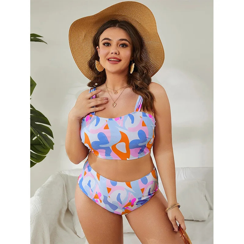Plus Size Split Swimsuit for Girls with a Girlish Vibe Tight Fitting and Gathered High Waisted Bikini Women Casual Y2k 250528Z