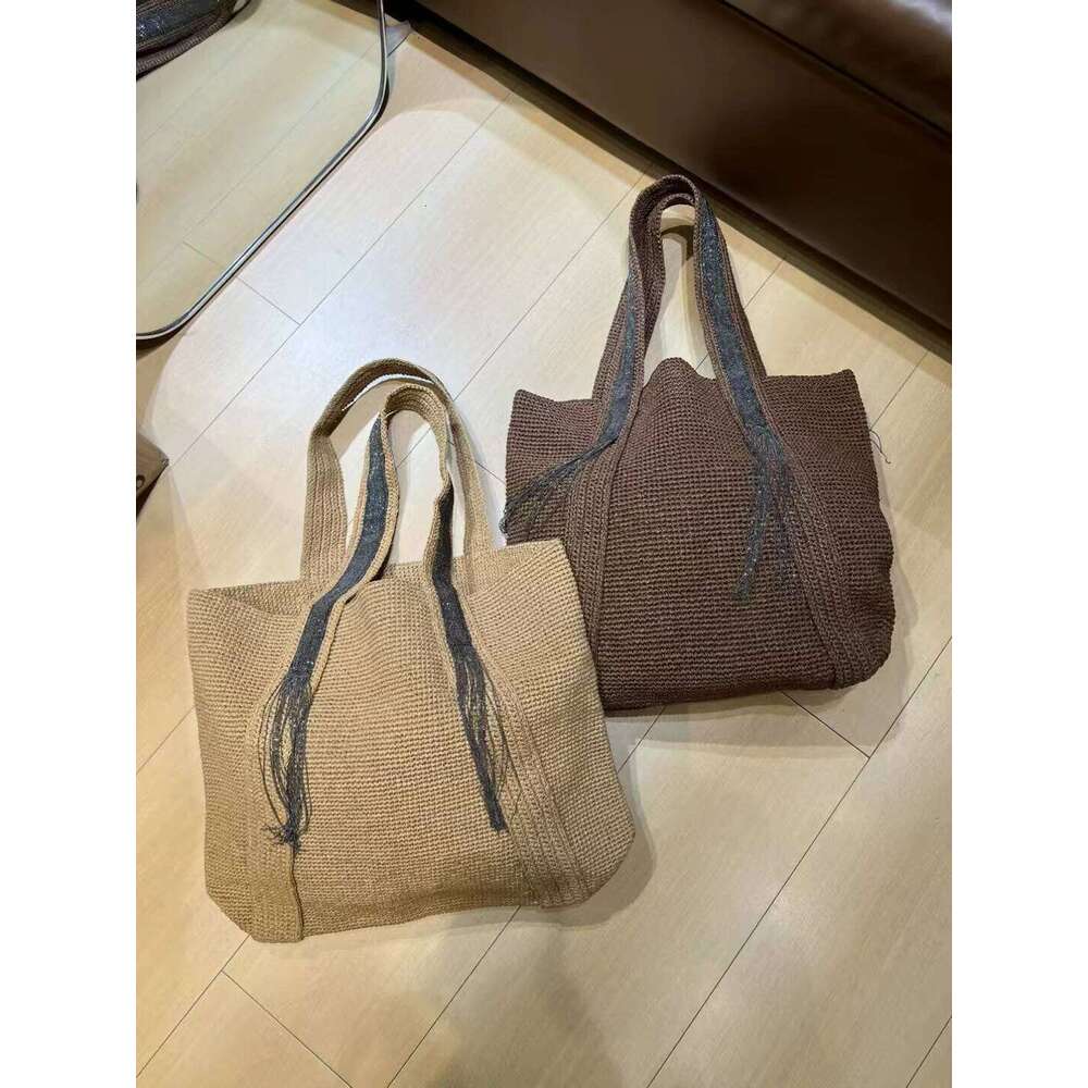 OLOEY OLOEY Spring And Summer Ladies New Hand-Woven Bags Hats Versatile Fashion Straw Beach Vacation Beaded Chain Tassels