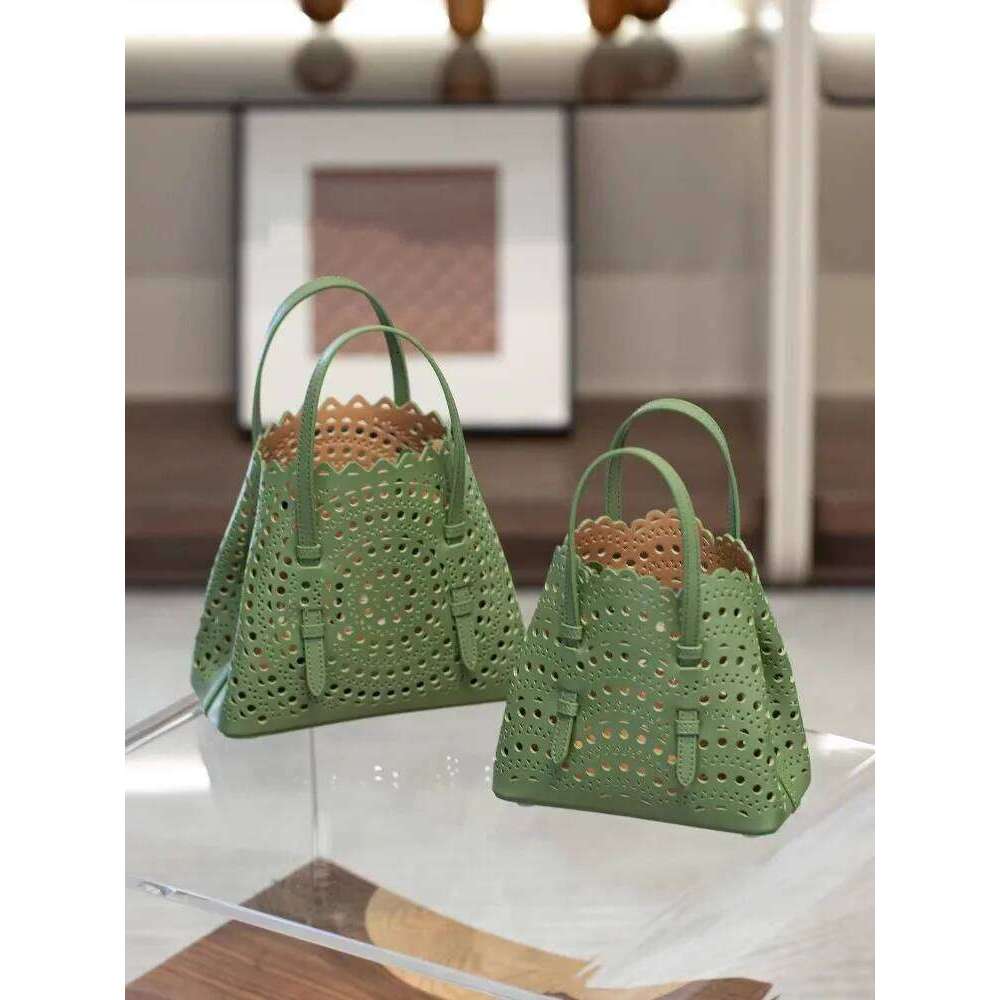 Bucket Style Soft Women Casual Cowhide Real Leather Hollow Out Shoulder Bag Multifunctional Fashionable Handbag Tote Solid color