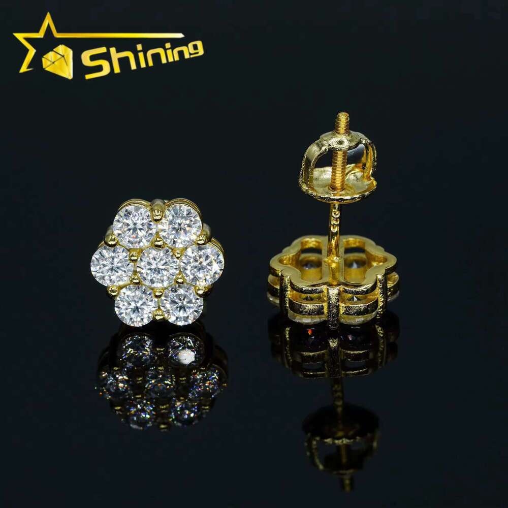 Iced out cluster lab dia screw back sier flower vvs moissanite stud earrings for men women