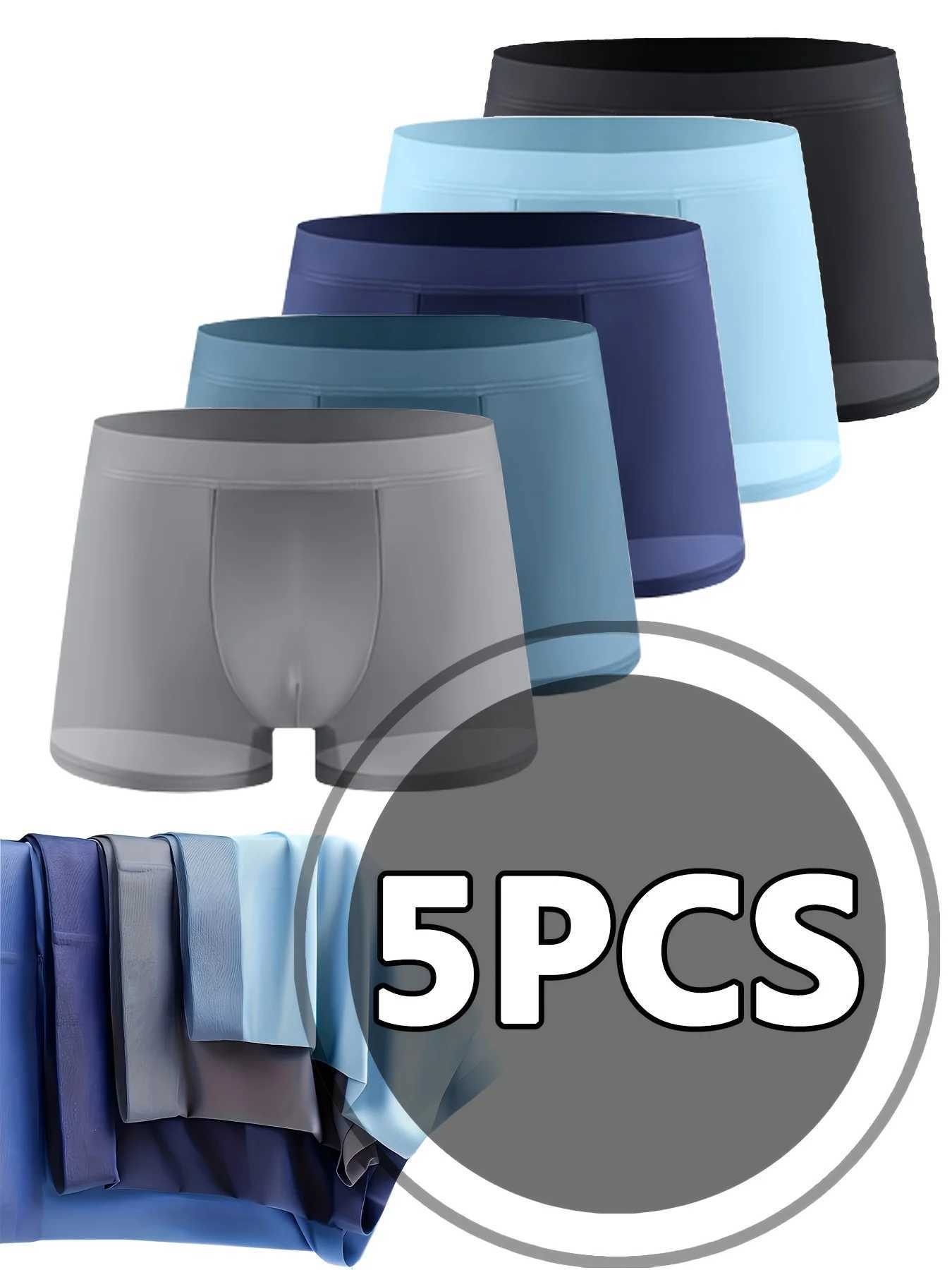 5PCS Men Boxers Ice Silk Men Underwear Boxer Graphene Men Underpants 2025 Hot Sell Mens Panties Ultrathin Underpanties Summer W250603