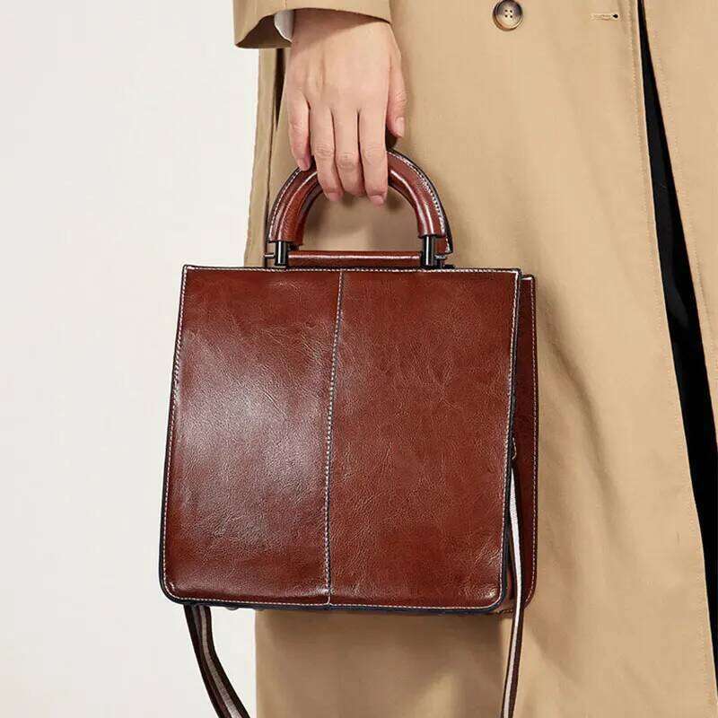 Genuine Leather Women's Shoulder 2025 New Designer Women Handbags Retro Cowhide Crossbody Bags Female Square Tote Bag