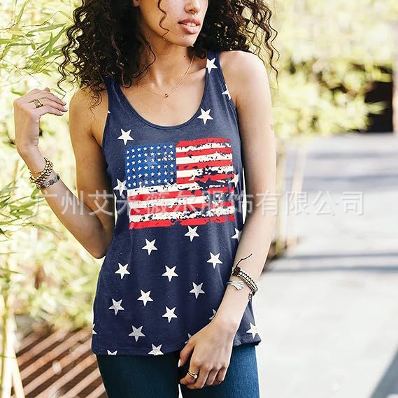 women's wear 2024 Summer Women's New Independence Day American Flag Print Tank Top