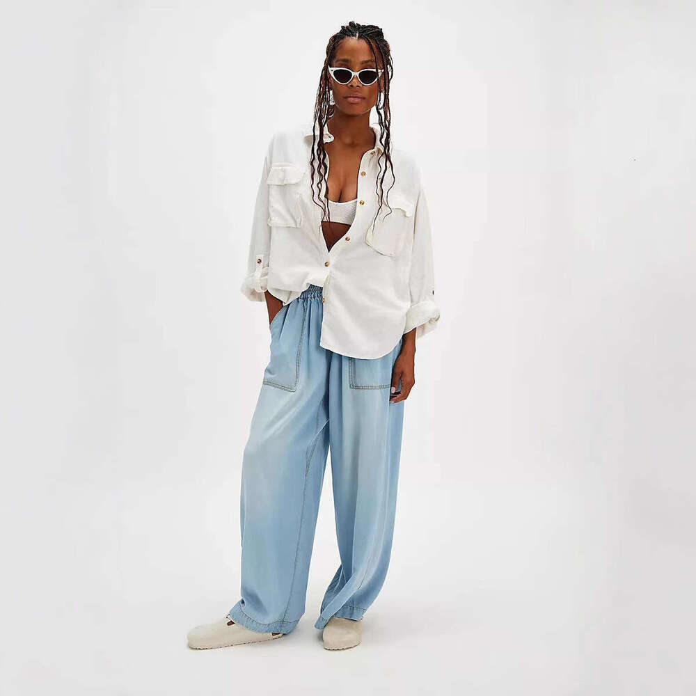 New Fashion Draped Washed Straight Loose Casual Jeans For Women B5