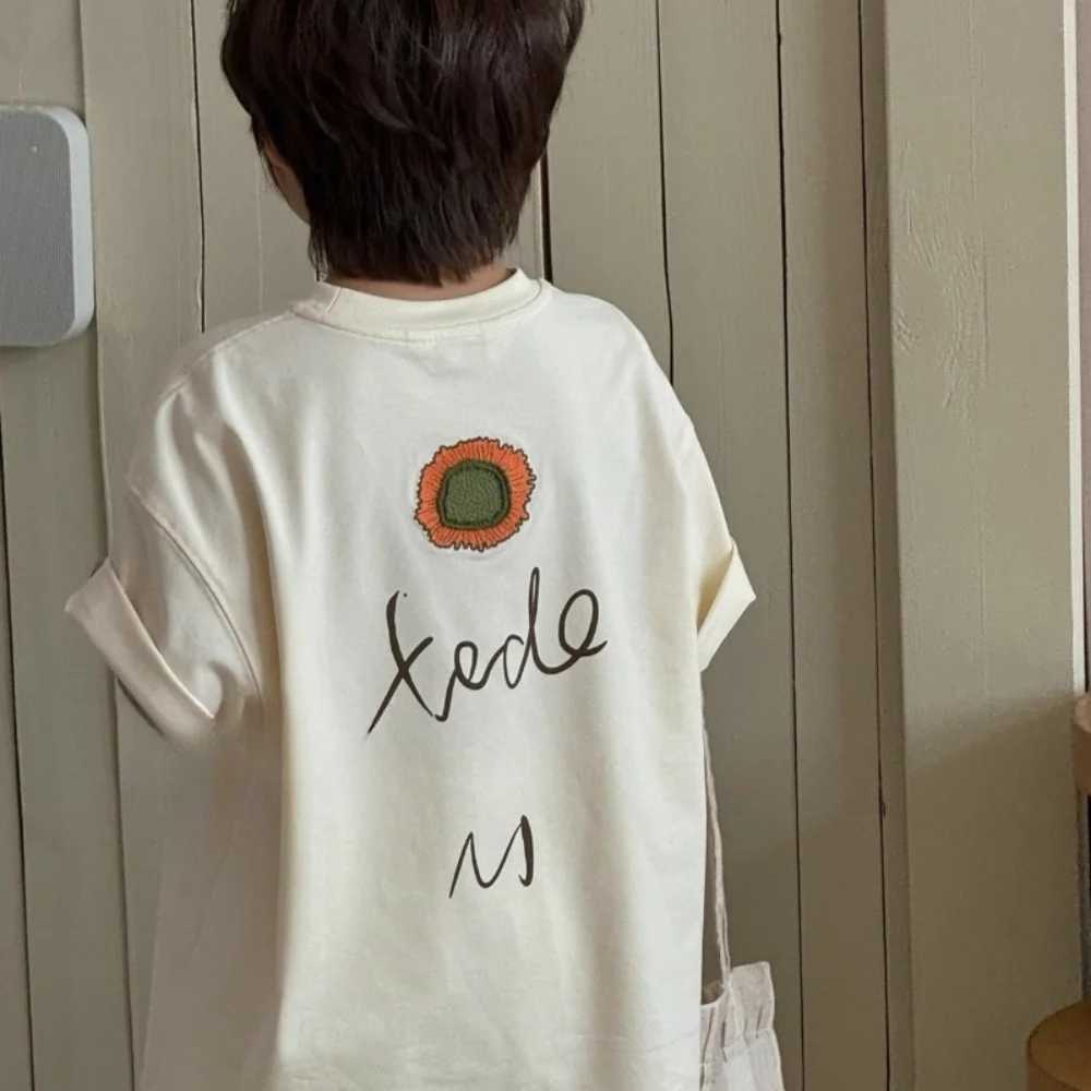 Childrens Short-Sleeved T-Shirt for Boys and Girls Pure Cotton Drop Shoulder Mid-Sleeve Summer Fashion Style T250603