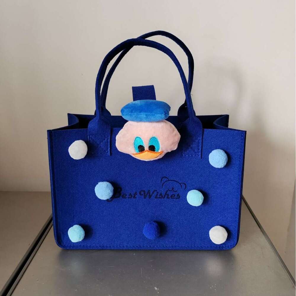 Cartoon Pom-Pom Tote Bag Full Moon First Birthday Gift Felt Handbag