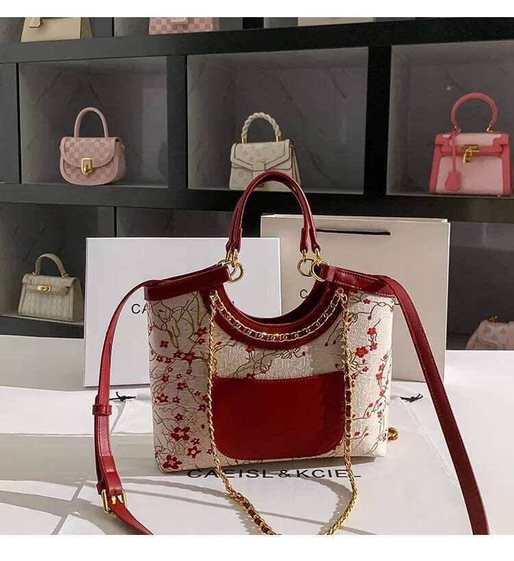 Large Capacity Fashion Embroidery Floral Tote High Quality Textured Leather Women Handbag Shoulder Crossbody Wedding Bag