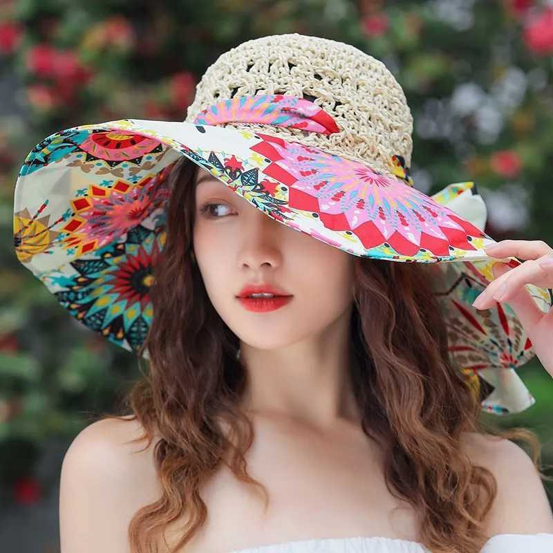 MAXSITI U Large Brim Sunscreen Hat for Women Bohemian Beach Hat Tie Dyed Breathable Sunshade Straw Hat Fisherman Hat W250602