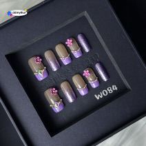Purple Flower Double Layer Nail Tips Finished Product Looks Beautiful Whitening Temperament Detachable Wearable Nails ddmythur