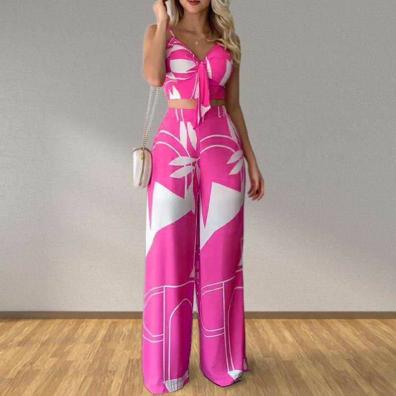 European and American women's set, personalized temperament, straight leg pants, sexy top, fashionable suit, 2025 new casual versatile fashion cl