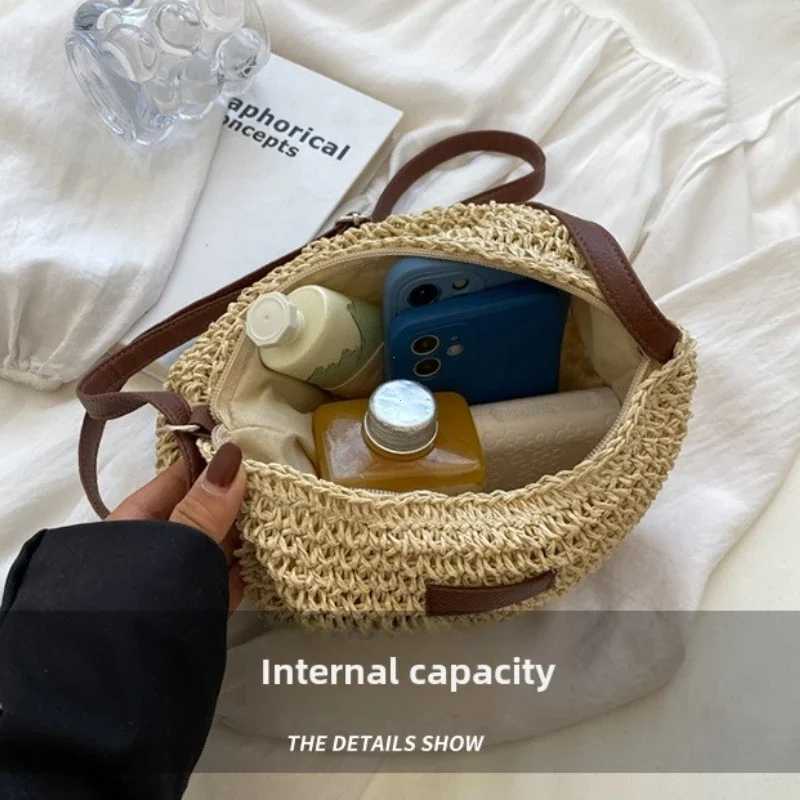 Womens Shoulder Bag Summer Str Woven Handbag Large Capacity Ladies Handmade Rattan Luxury Designer Beach Bag Y250603