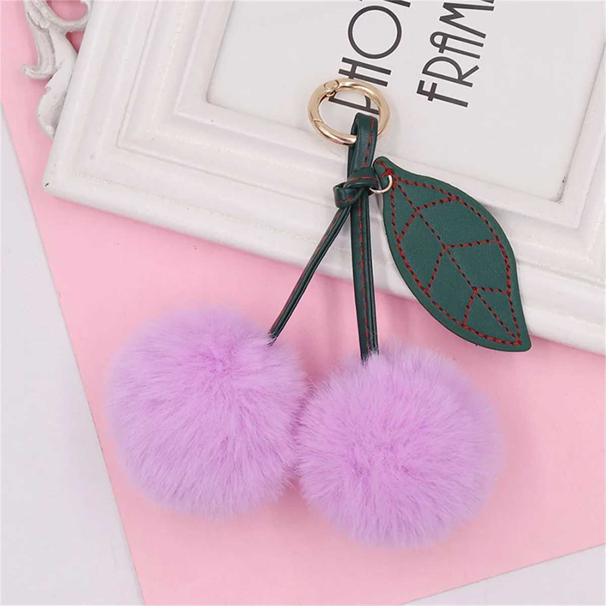 Kawaii Cute Cherry Plush Keychain Fluffy Cartoon Bag Charm Pendant for Girls Women Car Backpack Accessory XJ250602