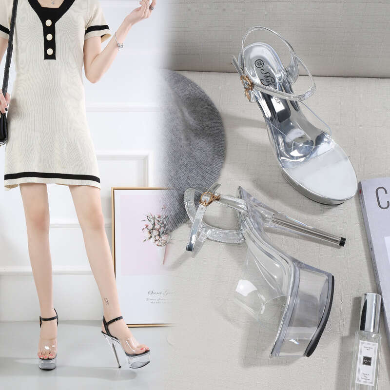 Super High Heels Sexy Super High Heels 15Cm Stiletto Waterproof Platform Sandals Transparent Crystal Wedding Party Shoes Sizes 34-43 Platform High Hee