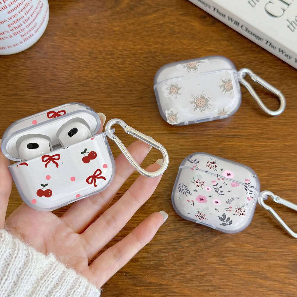 Cherry Blossom Bow 1/2 TPU Clear Earphone Case For Pro2 Pro 3 4 Protective Cover With Keychain