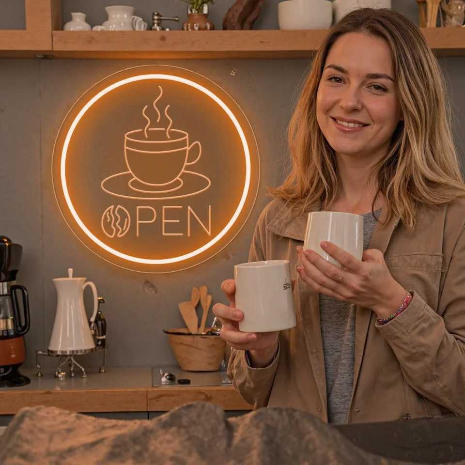 Coffee Open neon sign LED Neon Light for Cafe Cafeteria Restaurant luminous business signs Home Kitchen wall decorations lights XJ250602