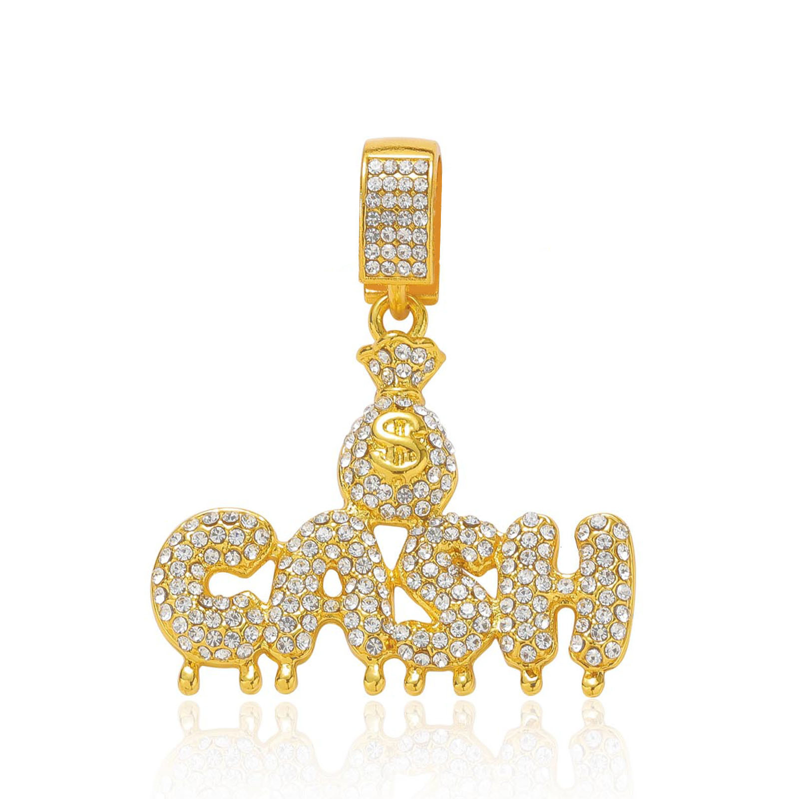 Hip Hop Necklace Mens CASH Letter Full Diamond Money Bag Pendant Personalized Trendy Cuban Chain Hip Hop Accessories Moissanite pendant