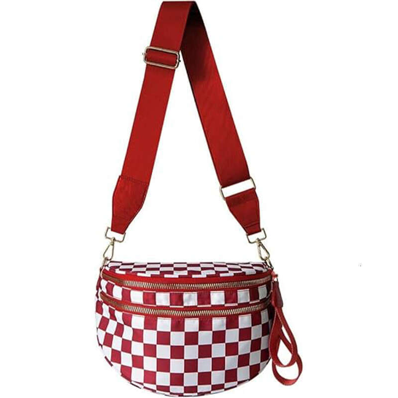 DHgargets Ladies Sling Personalized Black and White Checkered Bum Nylon Women's Crossbody Bag