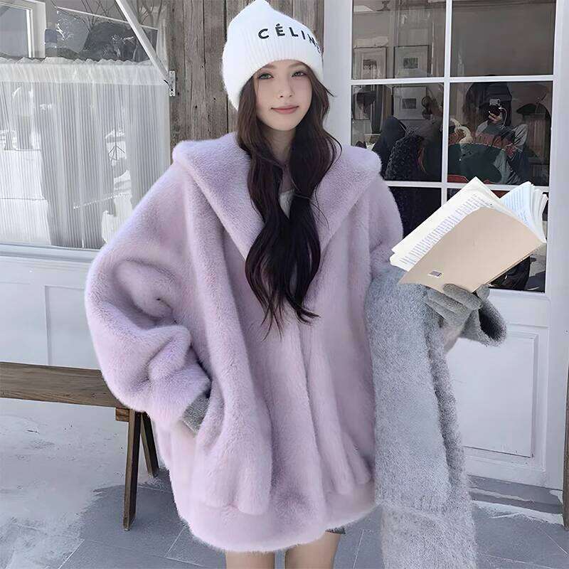 2024New Spring Women Retro Short Faux Leather Fur Coat Clothing Moto Biker Zipper Sheepskin Jacket Long Sleeved Down Collar