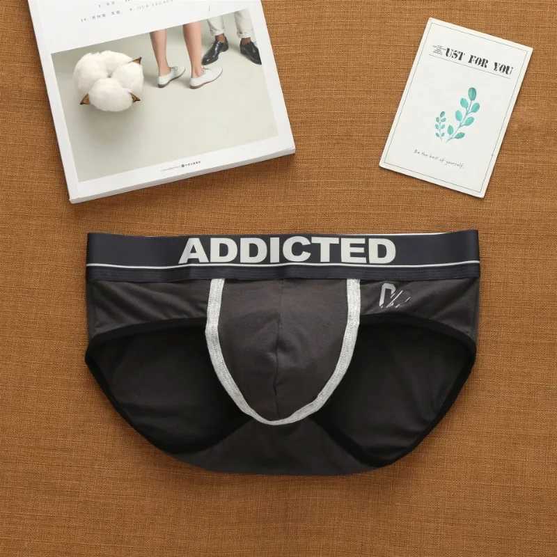 Addicted Mens Korean Alphabet Cotton Low-rise Underwear Elastic Briefs W250603