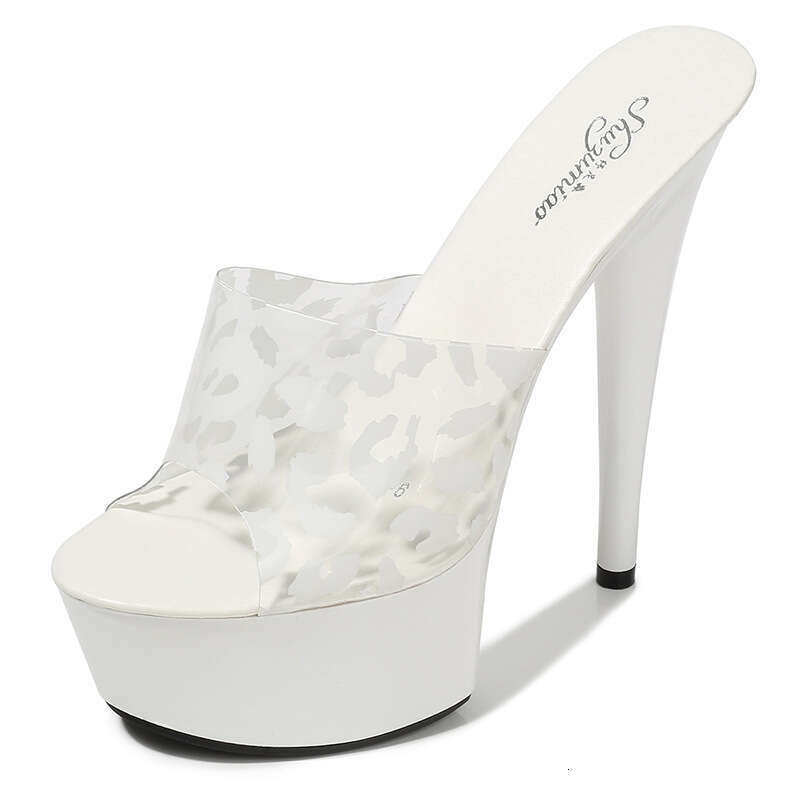 Super High Heels Leopard Print Heels Nightclub Sexy Women's Shoes Waterproof Platform Roman Peep Toe Elegant Super High Heel Slippers Platform Hi