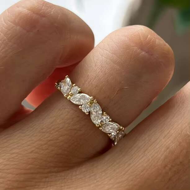 2025 New Arrival Sparkle VVS Moissanite Marquise and Round Half Eternity Ring Women 925 Sterling Silver Diamond Engagement Ring