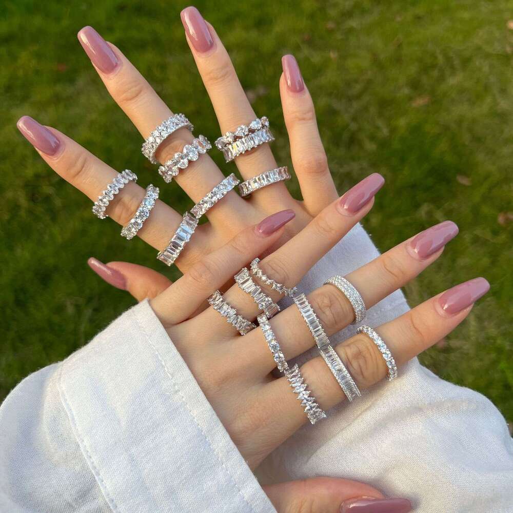 Linglang Jewelry S Pure Silver for Women High-end Full Diamond Zircon Row Stackable Ring