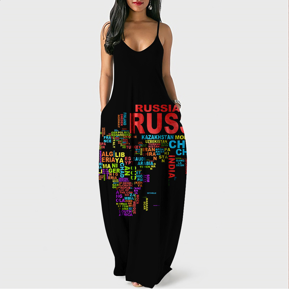 Plus size Dresses Fashion Summer Size Dress Casual Map Printing Sleeveless Lapel Shirt Maxi Long Dresse Wholesale Drop 230512