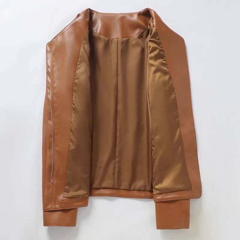 2023 Fashion Irregular Zipper Sheepskin Jackets for Women Casual Beige Long Sleeve Slim Ladies Chic Split Leather Jacket Coats