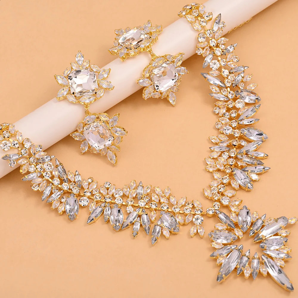 Stonefans Fashion 2pcSet Wedding Crystal Larger Exaggerate Jewelry Set Statement Bridesmaid Necklace and Earring Sets Women 250530