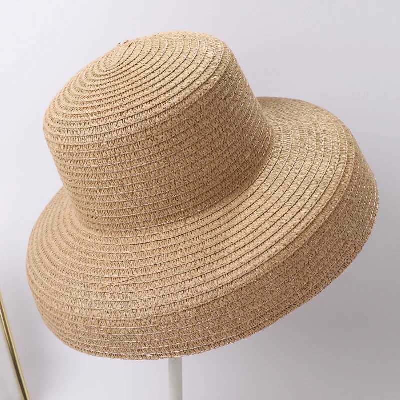 Summer Lady Pleated Straw Hat Women Hepburn Style Casual Sun Hat Large Brim Floppy Sun Hat Cap Holiday Beach Casquette Gorros W250602