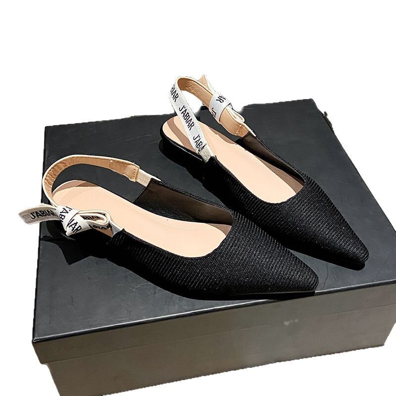 Letter Bowknot Knitted Sandals for Women 2025 Spring New Pointed Toe Shallow Mouth Backless Flat Shoes ddmythur