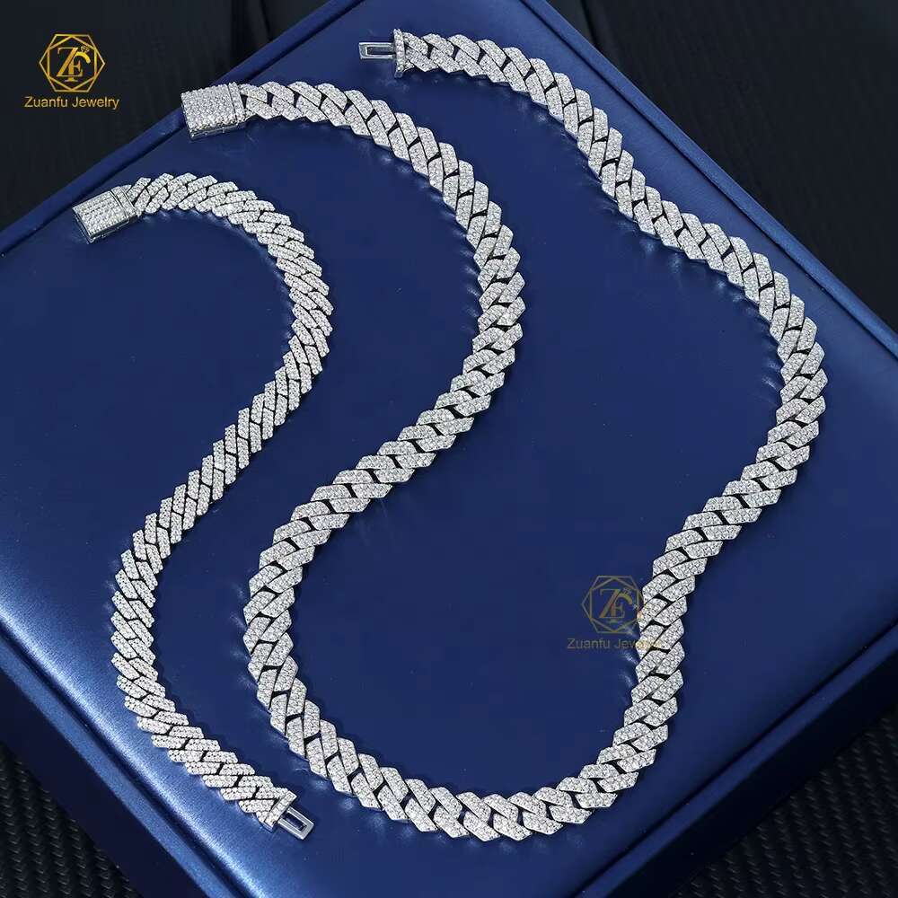 Wholesale Mens 925 Silver Monaco Necklace Hip Hop Oro Laminado 12mm Miami Curb Cuban Link Chain for Men