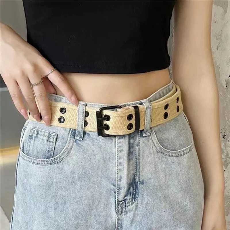 Wide Canvas Double Grommet Hole Buckle Belt Female Male Webbing Fashion Casual Designer Unisex High QualityXJ250602