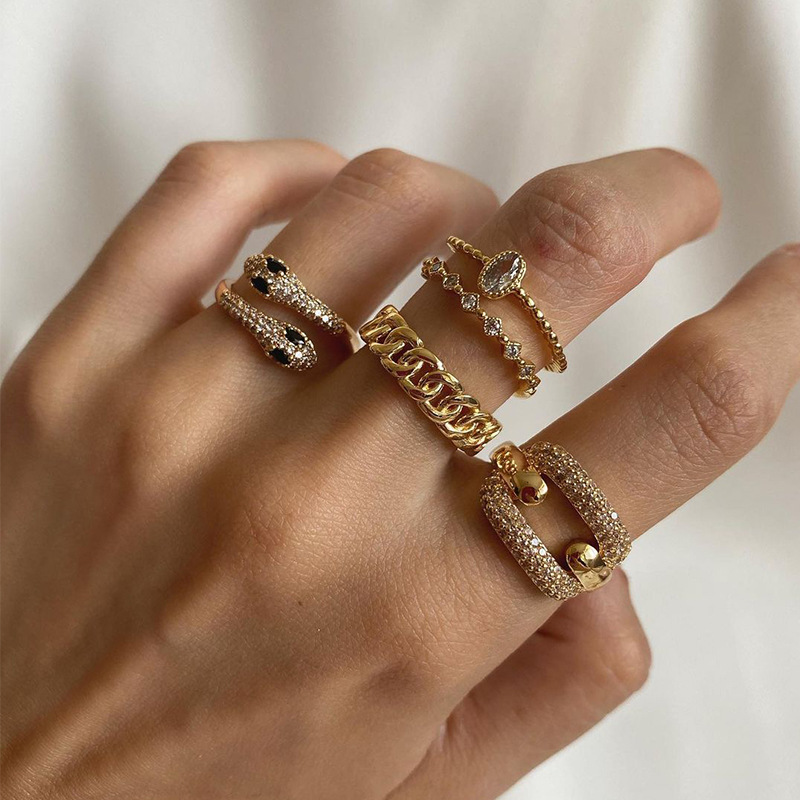 New Style Elegant and Versatile Women Alloy Snake shaped Ring Set with Individual Ins Style