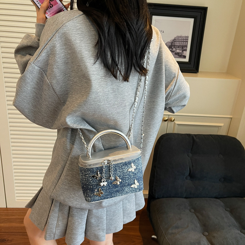 designer High-End Denim Chain Handbag Small Square Bag for Women 2025 New Versatile Fashion Single Shoulder Crossbody Box Bag