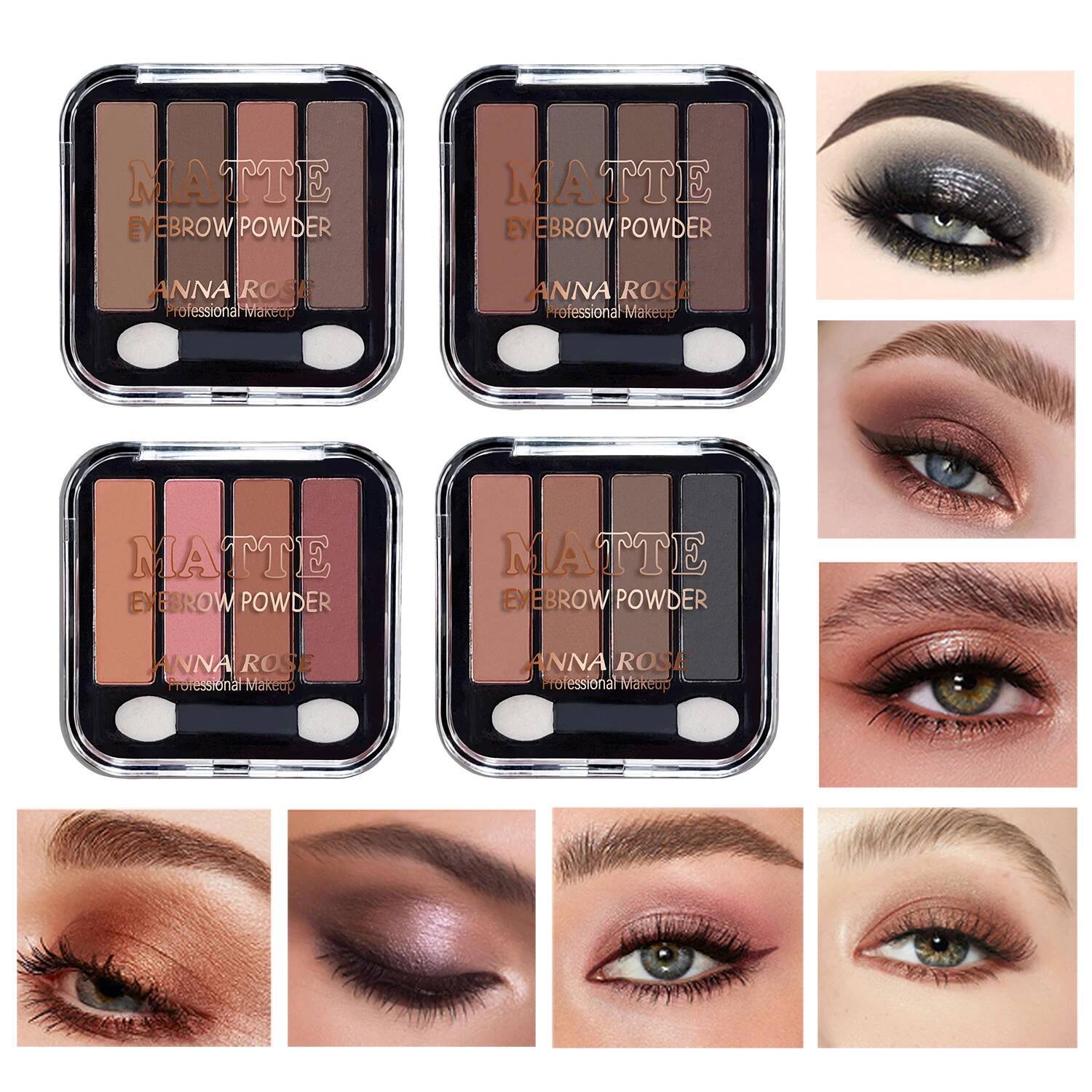 4-color matte palette, brown nude pink tone low saturation daily commuter makeup eyeshadow