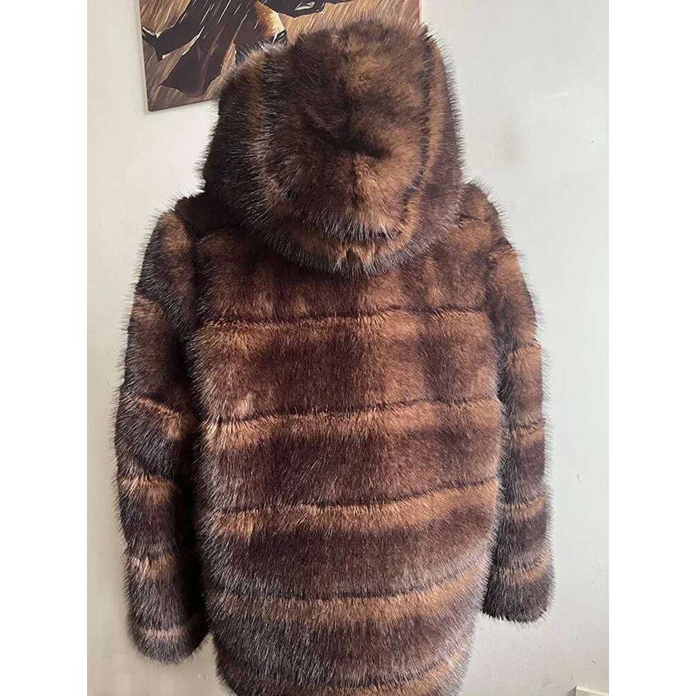 2025New Faux Coat, Long Overcoat with Hood for Women Winter Warm Hoodie Outerwear Plush Jacket Artificial Fur Coat