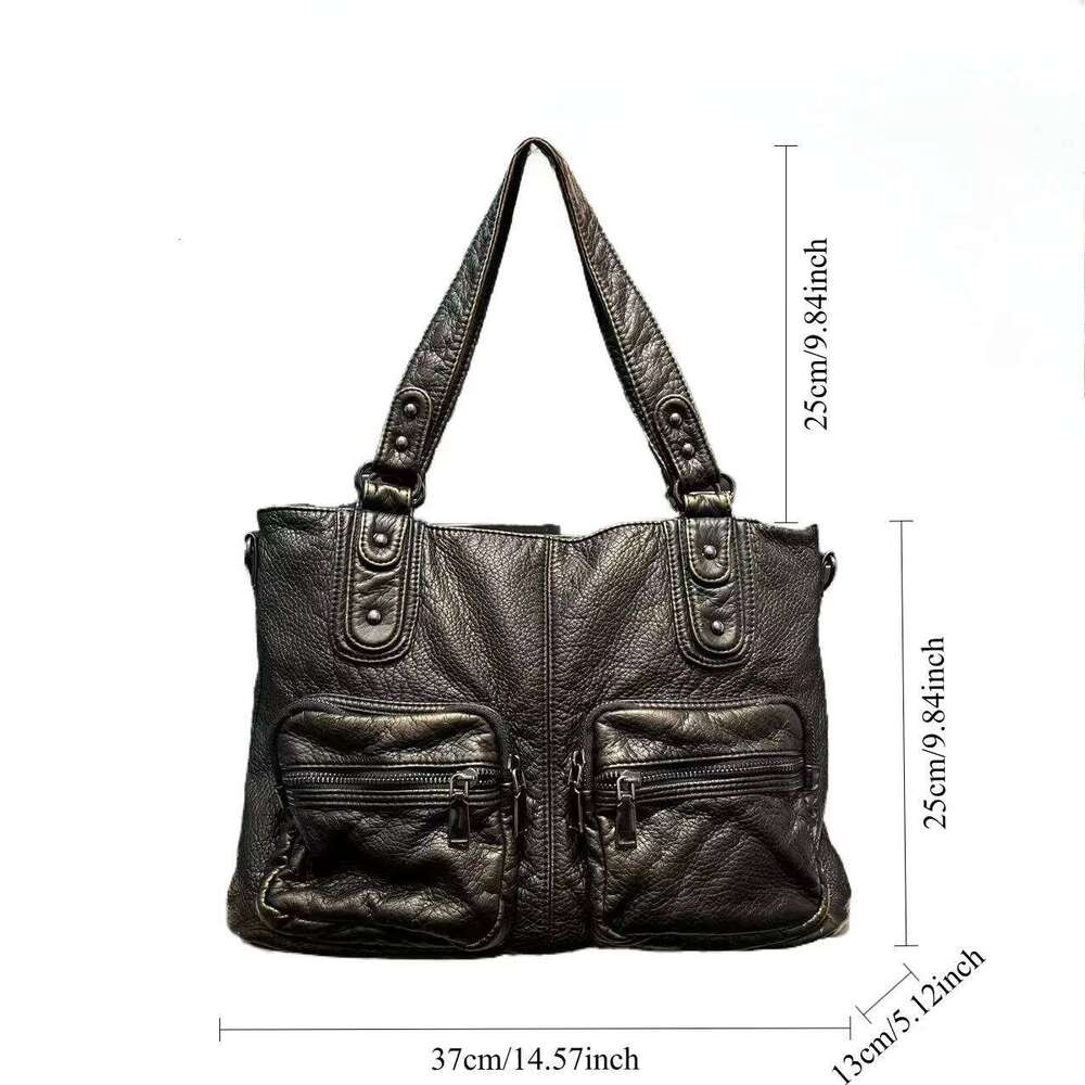 Ladies' Fashion Y2k Retro Street Hot Girl Motorcycle Bag, Large Capacity Distressed Multi Pocket Vegan Leather Shoulder Bag