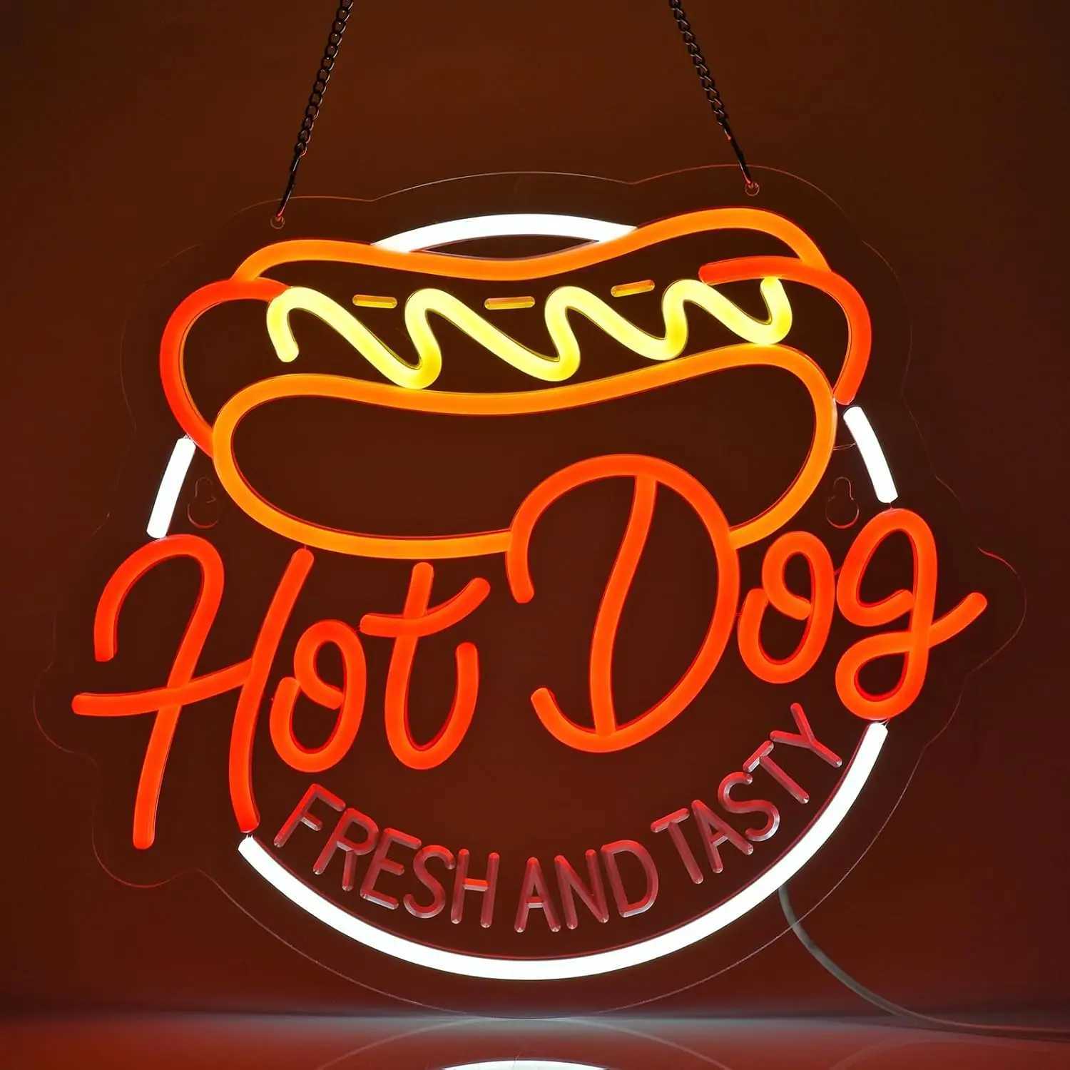 Hot Dog Neon Sign for Wall Decor LED Light up Sign Business Signage for Home Kitchen Restaurant Bar Cafe Fast Food Shop Gift XJ250602