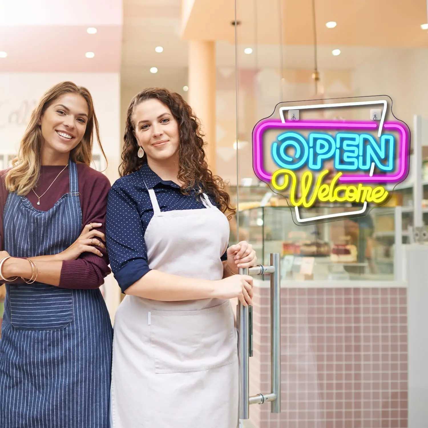 Open Welcome Neon Sign USB Dimmable LED Neon Light Sign for Business Store Window Party Bar Salon Coffee Shop Personalized Gift XJ250602