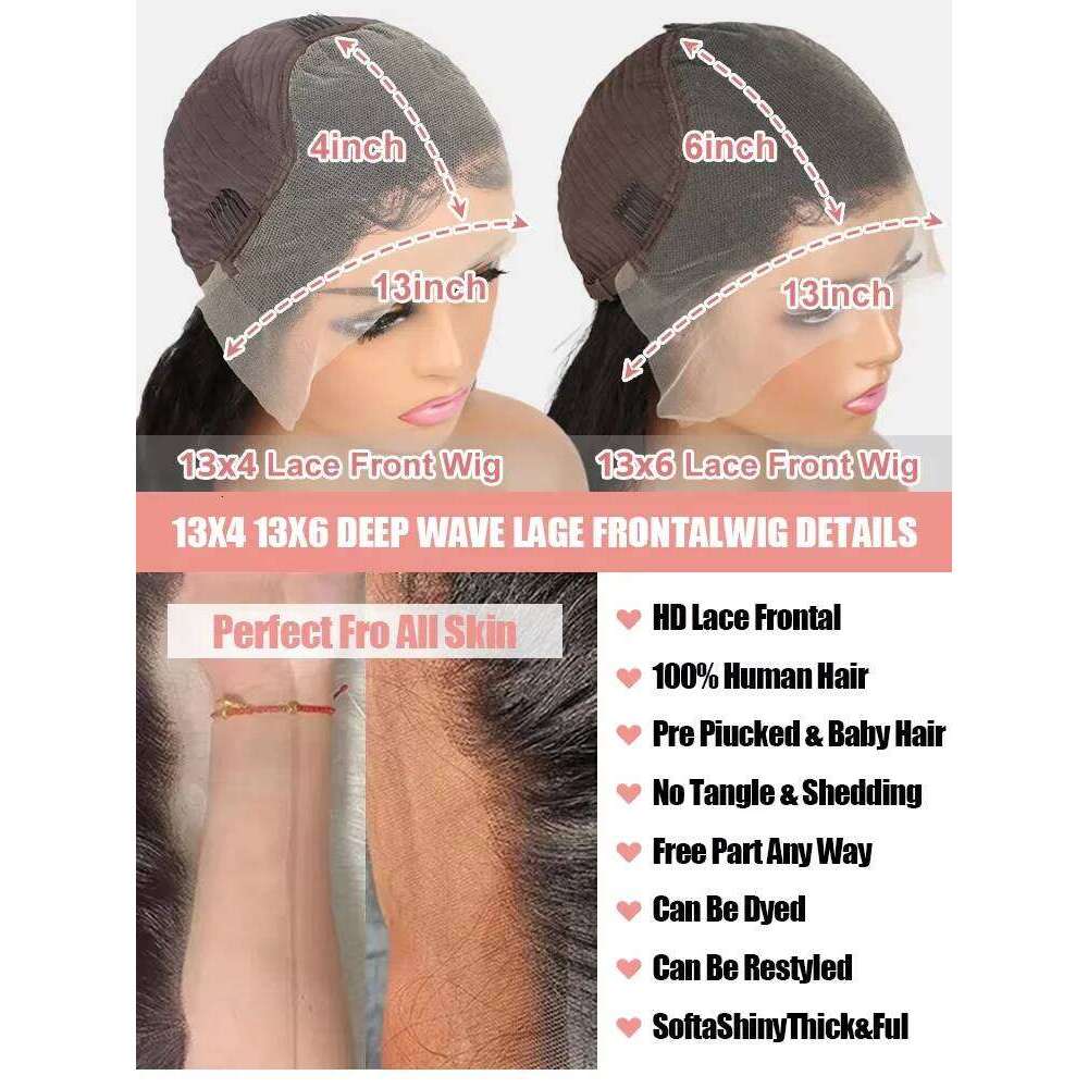 46 50 Inch 13x4 13x6 HD Deep Wave Frontal Wig Brazilian Loose Water Curly Lace Front Human Hair Wigs For Women 300% Density