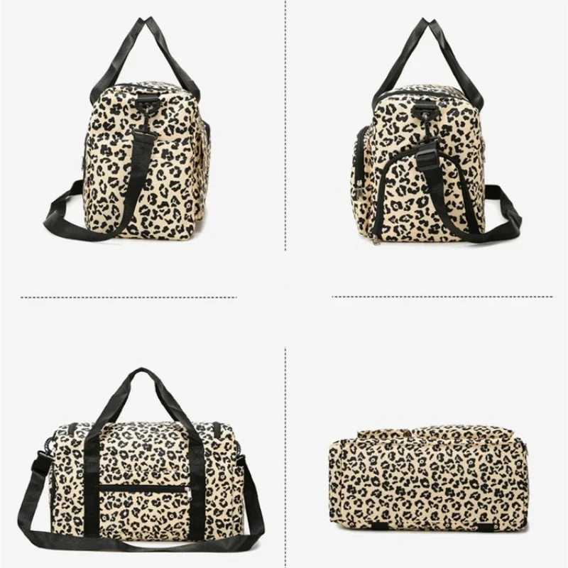 Travel Tote Bag Leopard Print Large Capacity Leisure Luggage Bag Dry Wet Separation Duffle Bag Womens Fitness Travel Handbag M250603