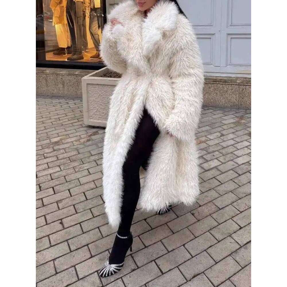UCXQ White Long Outerwear Elegant Temperament Loose Lapel All Match Thick Warm Faux Fur Coat For Women 2025 Winter 23C2964